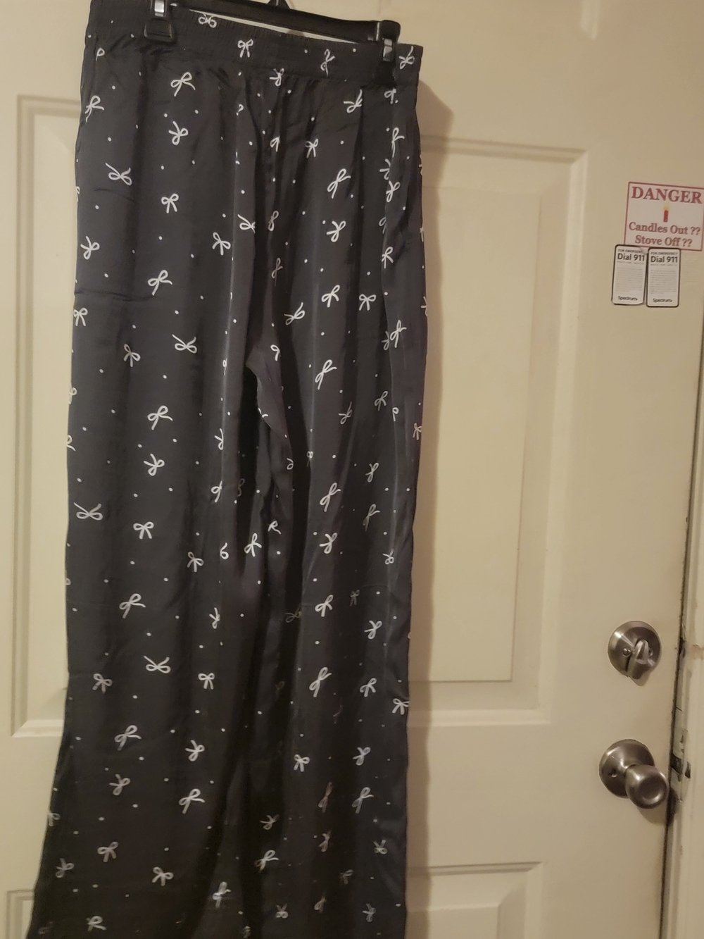 SLEEPY JONES Pajama Pants Bow Print Wide Leg Black & White Medium